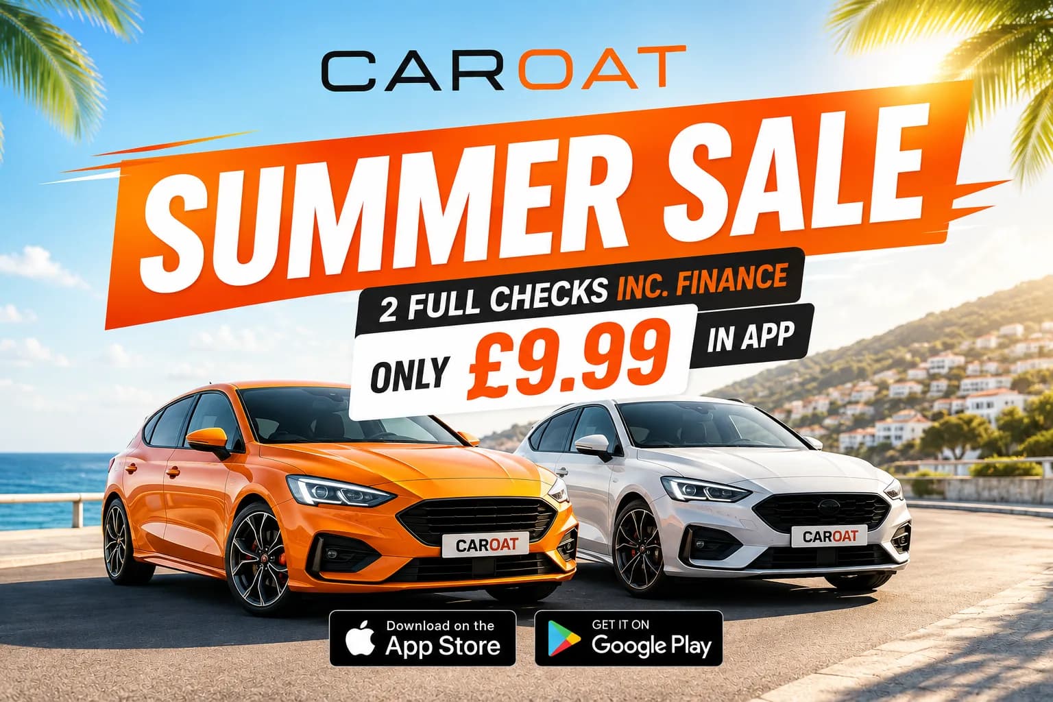Caroat summer sale — two cars on a coastal road